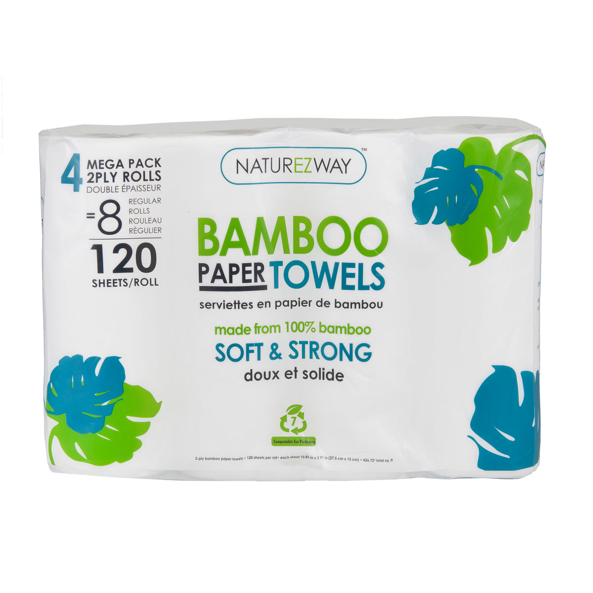 ecozoi Bamboo Kitchen Paper Towels, Reusable Tree-free Rolls with Design, 4 Pack