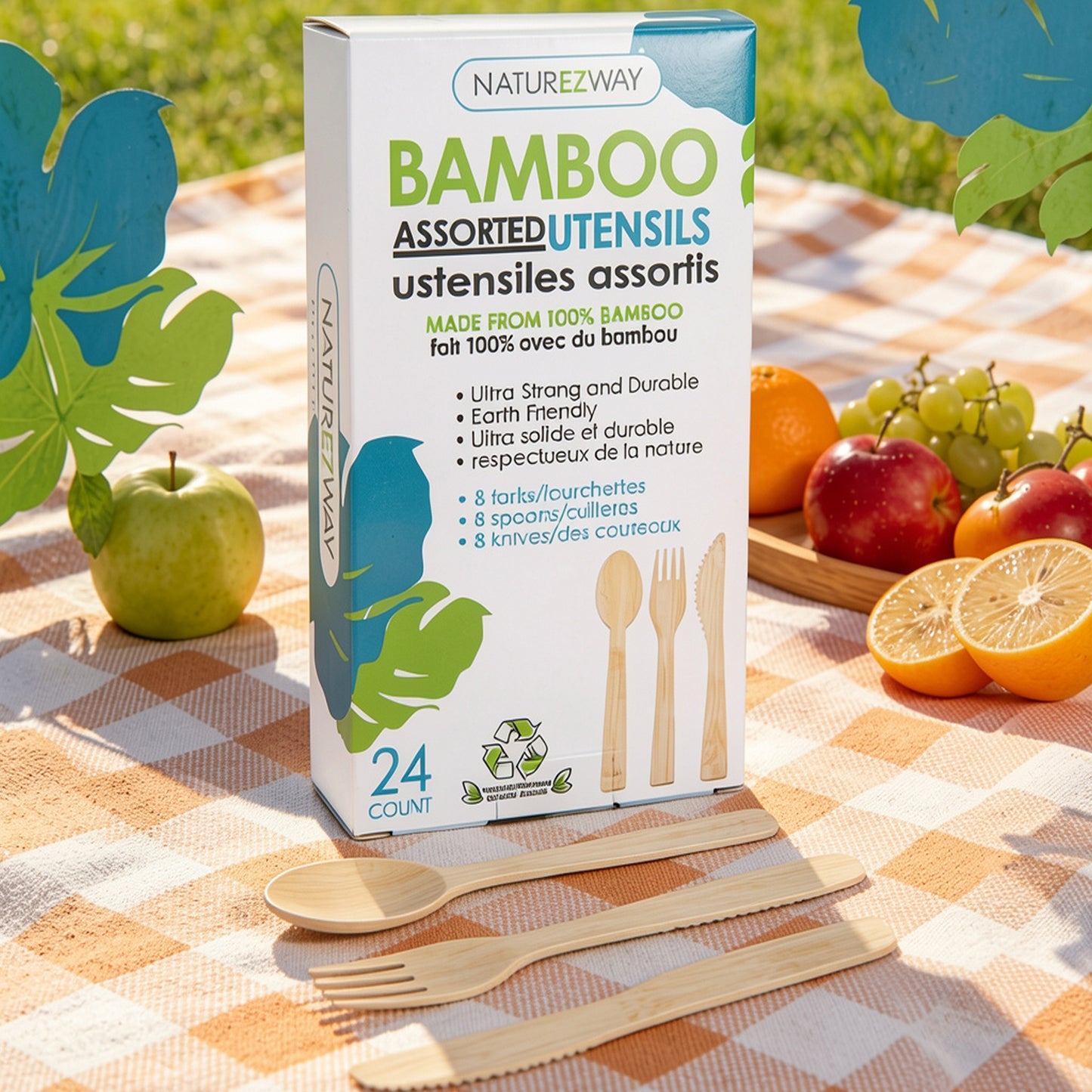 Bamboo Cutlery Set β Compostable Spoons, Forks & Knives for Events