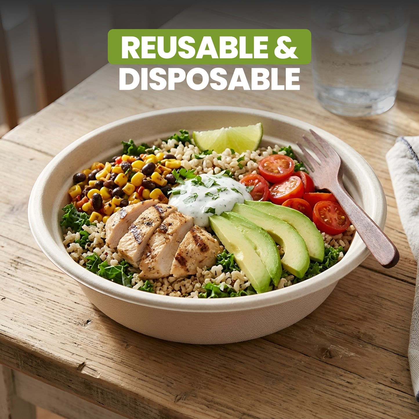 Eco-Friendly 20 PACK 8" Inch Bamboo 16 OZ. Round Bowls – Compostable & Sustainable
