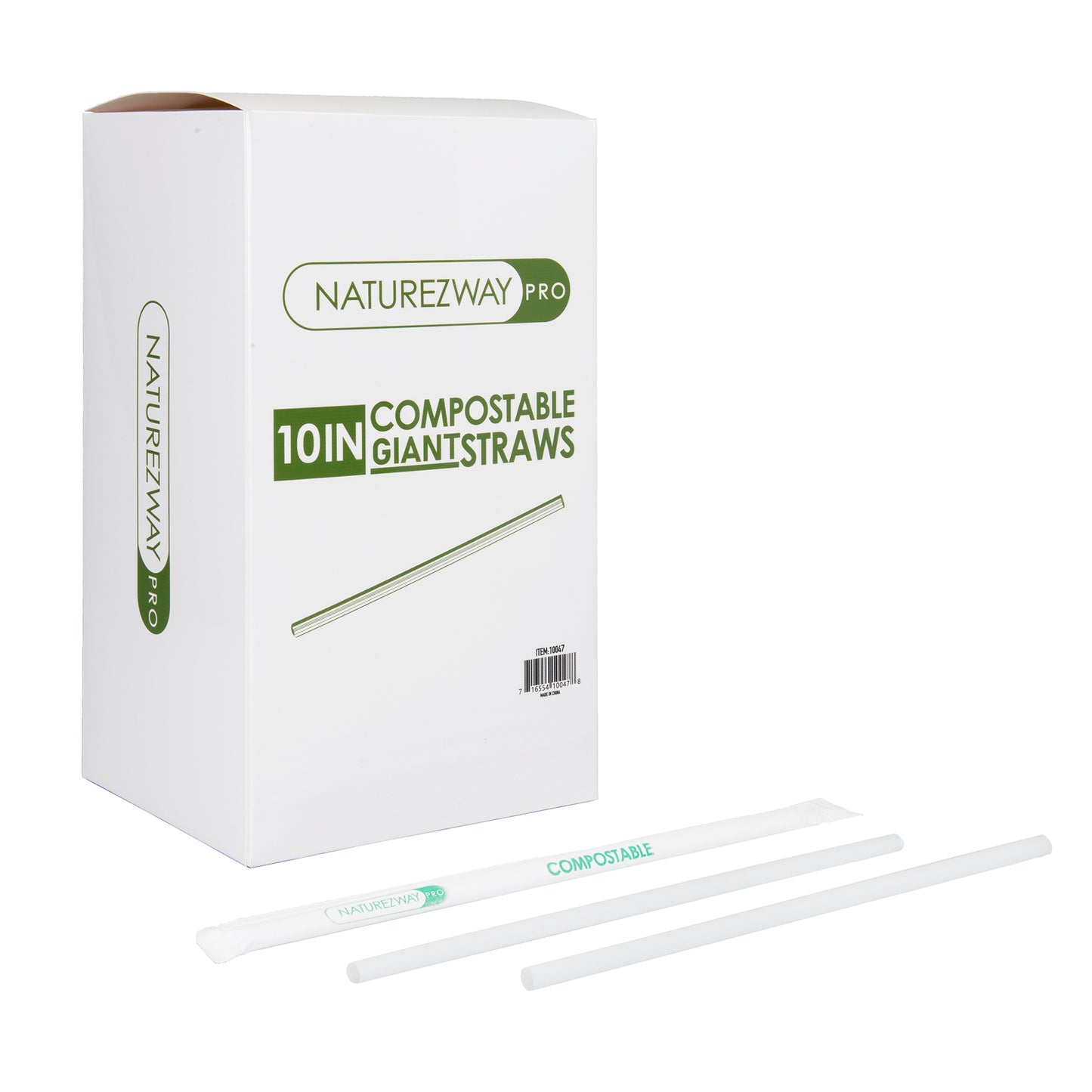 Eco-Friendly Naturezway 10.25" Giant Compostable Straws – 250 Pack | Individually Wrapped, BPA Free, Eco Friendly – Compostable & Sustainable
