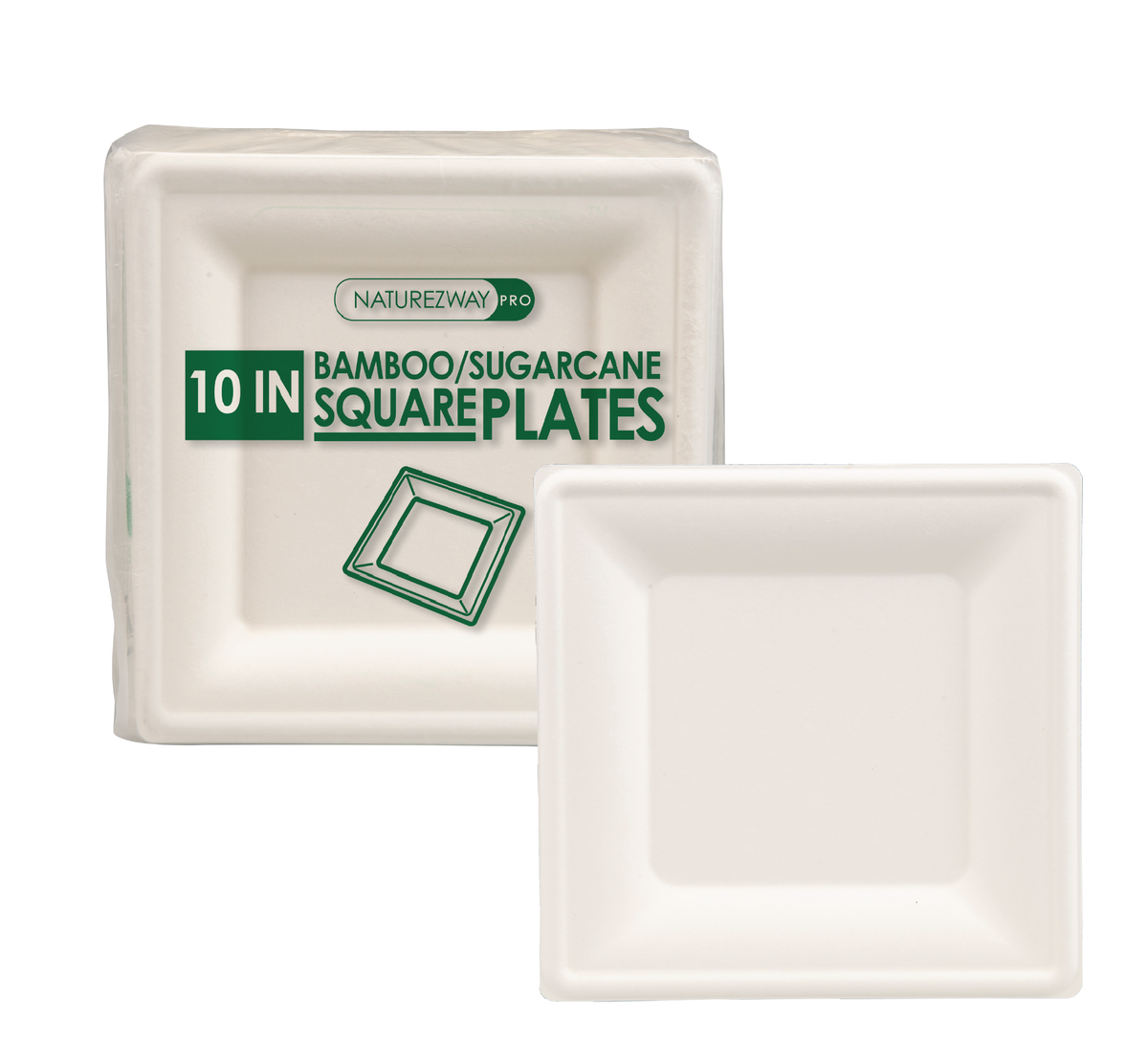 125 PACK 10 Inch Square Bamboo Plates NATUREZWAY