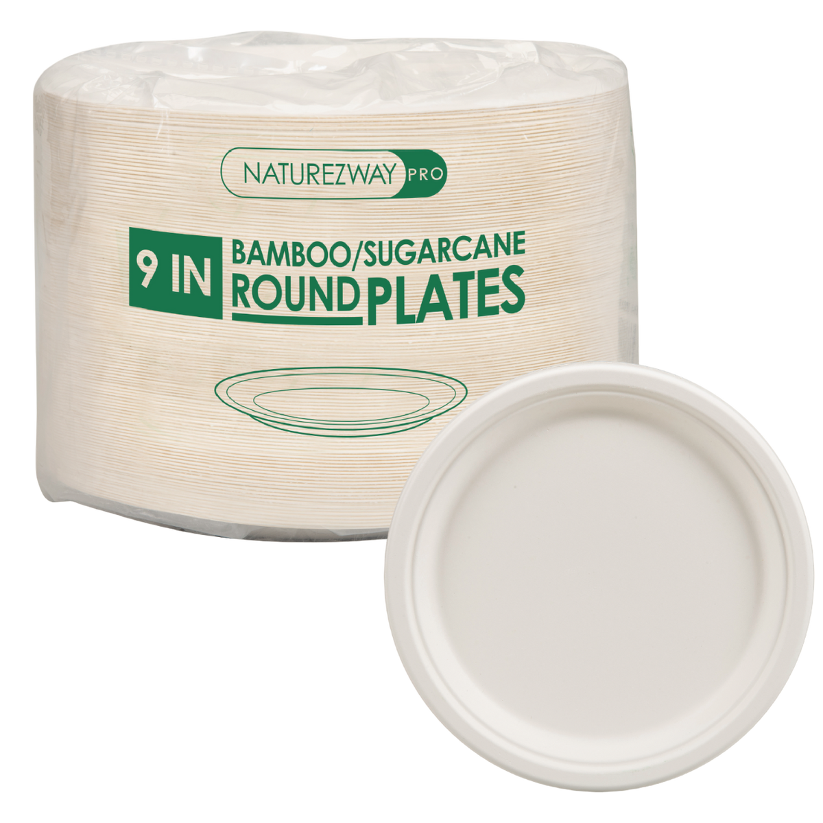 125 PACK 9 Inch Bamboo Round Plates NATUREZWAY