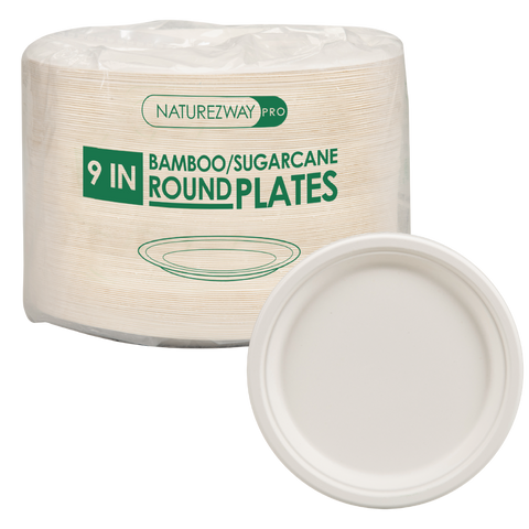 (125 PACK) 9" Inch Bamboo Round Plates
