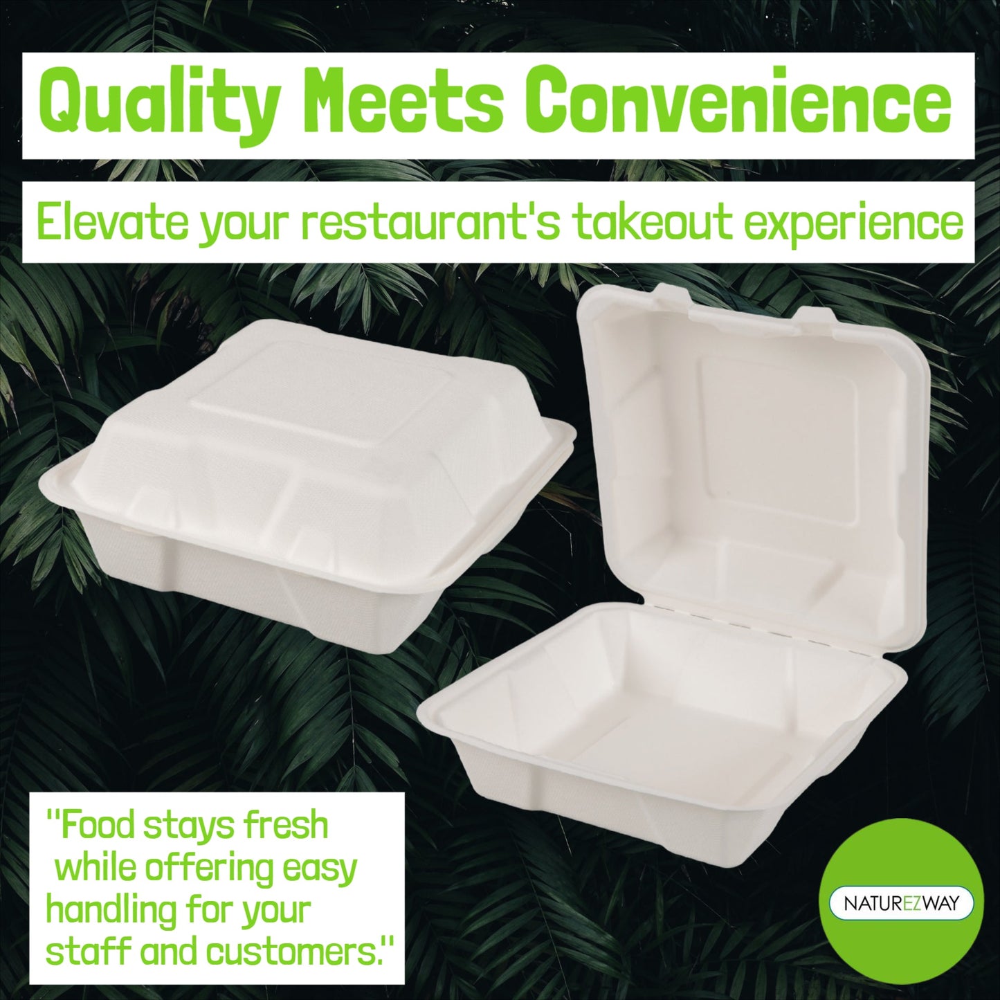 (125 PACK) 6” x 6” Bamboo Hinged To Go Container
