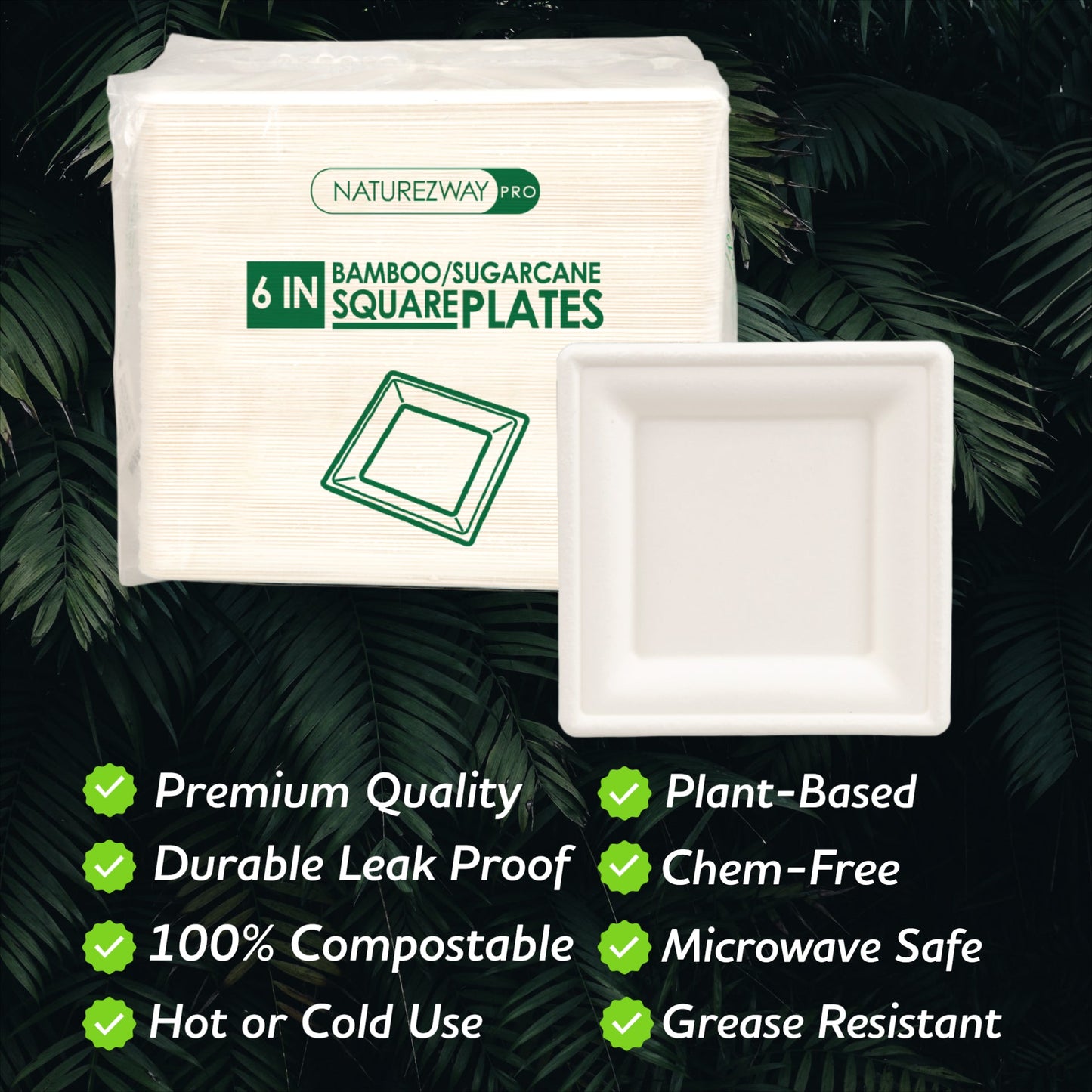 Eco-Friendly 125 PACK 6” Inch Square Bamboo Plates – Compostable & Sustainable
