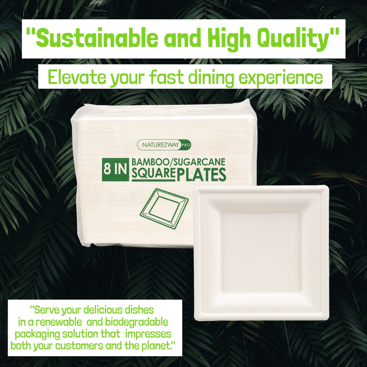 Eco-Friendly 125 PACK 8” Inch Square Bamboo Plates – Compostable & Sustainable