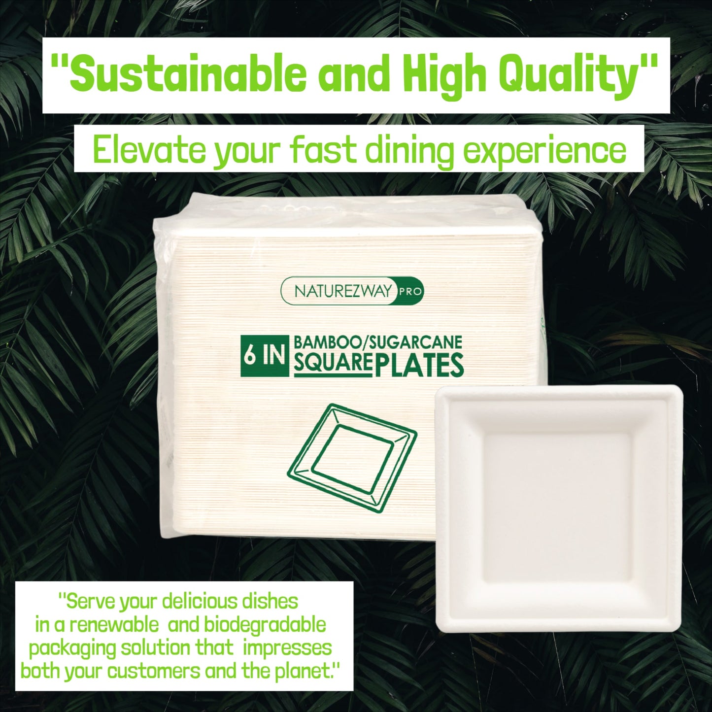 Eco-Friendly 125 PACK 6” Inch Square Bamboo Plates – Compostable & Sustainable