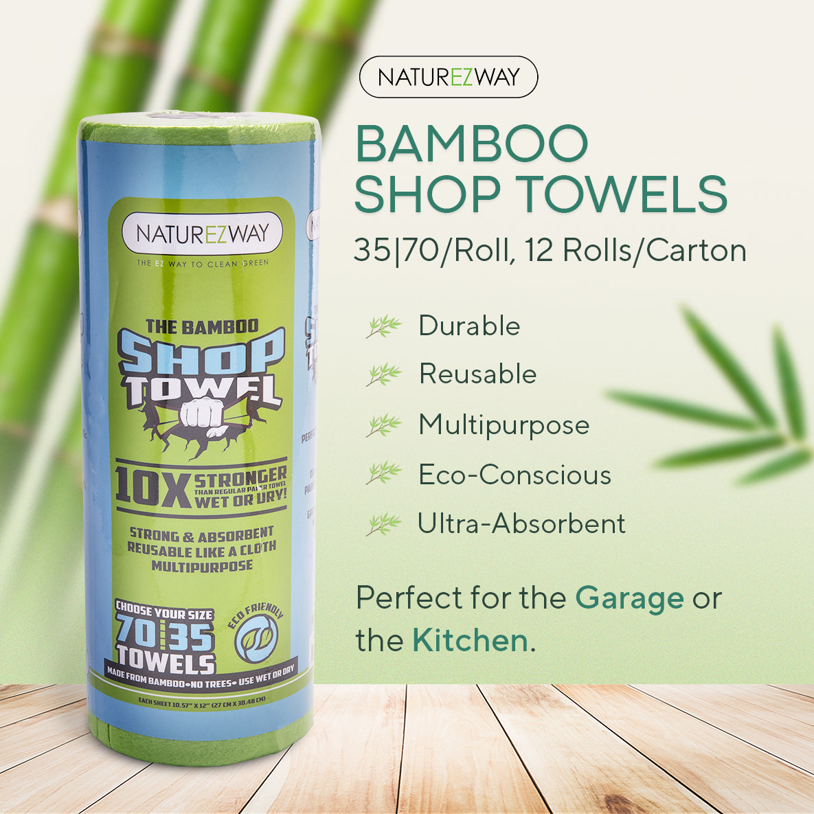 Eco-Friendly Bamboo Disposable Shop Towels Single Roll Multi purpose, Durable, and Reusable, Planet friendly, Ultra Absorbent – Compostable & Sustainable