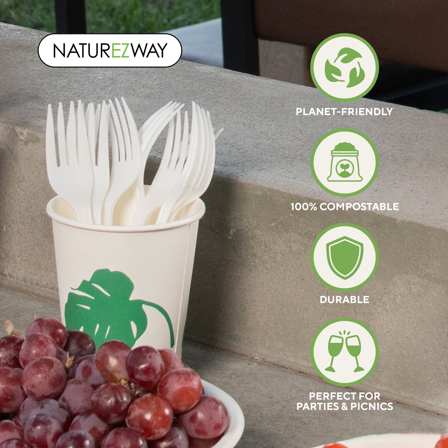 Eco-Friendly 100% Compostable Forks 150 Pack – Eco Friendly Disposable Utensils – Compostable & Sustainable