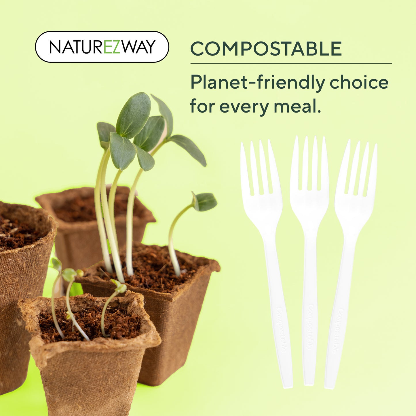 Eco-Friendly 100% Compostable Forks 150 Pack – Eco Friendly Disposable Utensils – Compostable & Sustainable