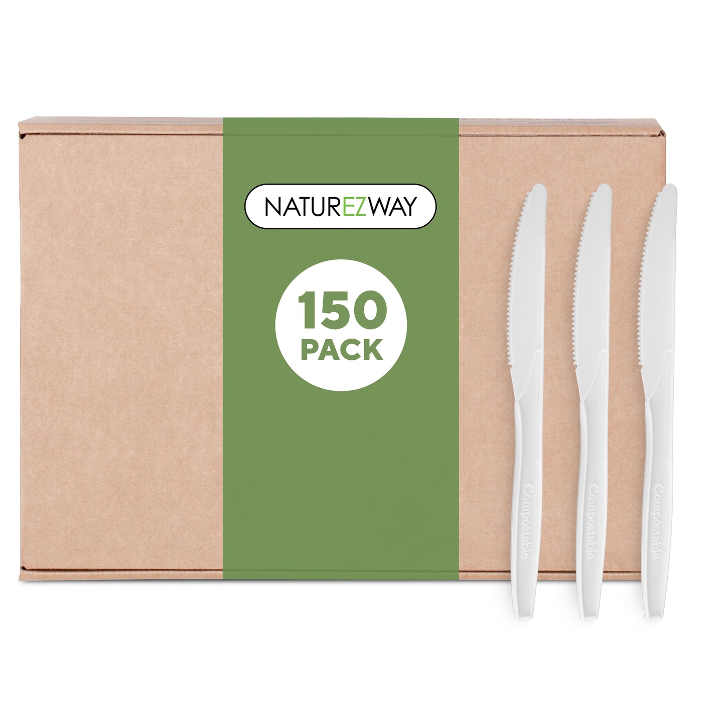 Eco-Friendly 100% Compostable Knives – 150 Pack | Eco Friendly Disposable Cutlery Set – Compostable & Sustainable