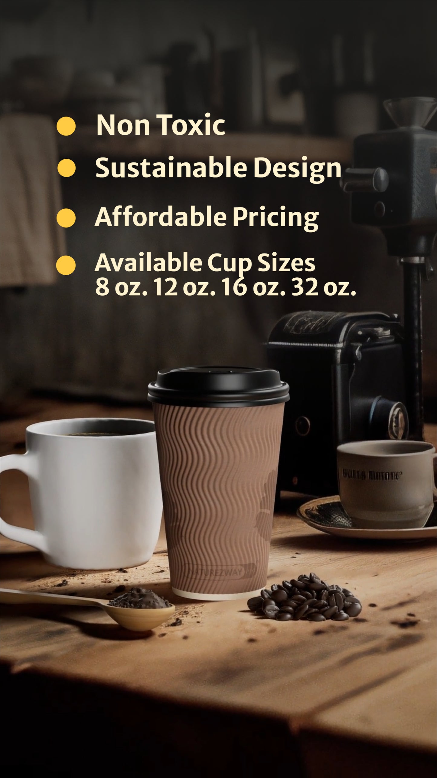 Eco-Friendly Naturezway 12 oz. Compostable Bamboo Ripple Hot Cups – 96 Pack | Eco Friendly & Insulated – Compostable & Sustainable