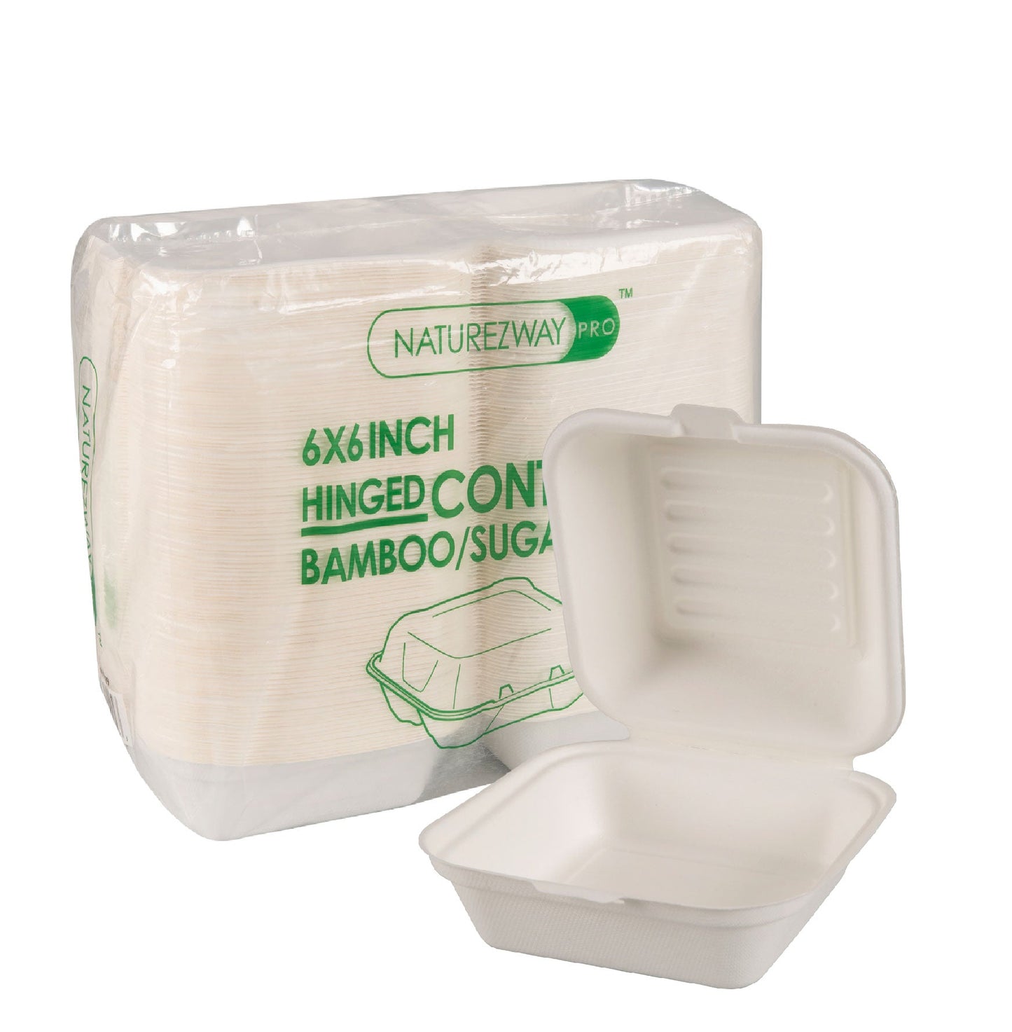 (125 PACK) 6” x 6” Bamboo Hinged To Go Container