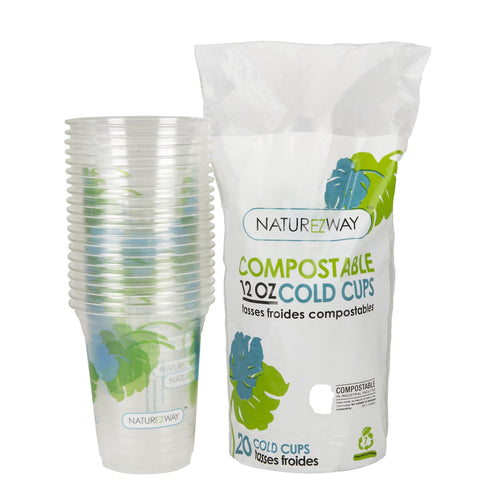 Eco-Friendly 20 PACK 12 oz. Compostable Disposable Cold Cups – Compostable & Sustainable