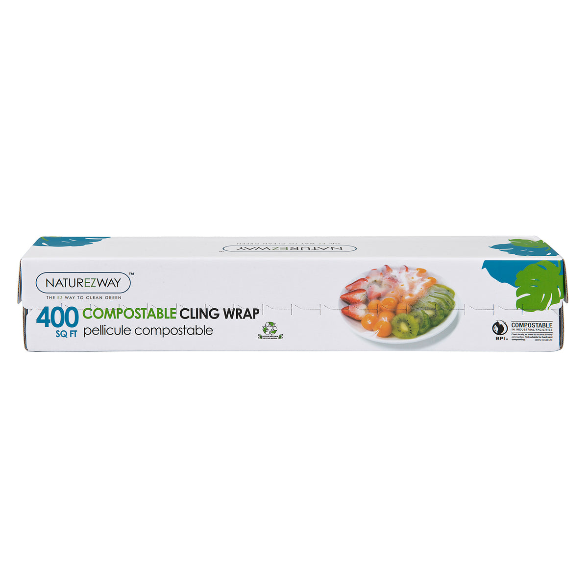 BlknWhite Certified Compostable Cling Wrap with Slide Cutter - 12 Wide by 197 Feet. ASTM 6400 Certified Biodegradable Cling Wrap. Great Alternative