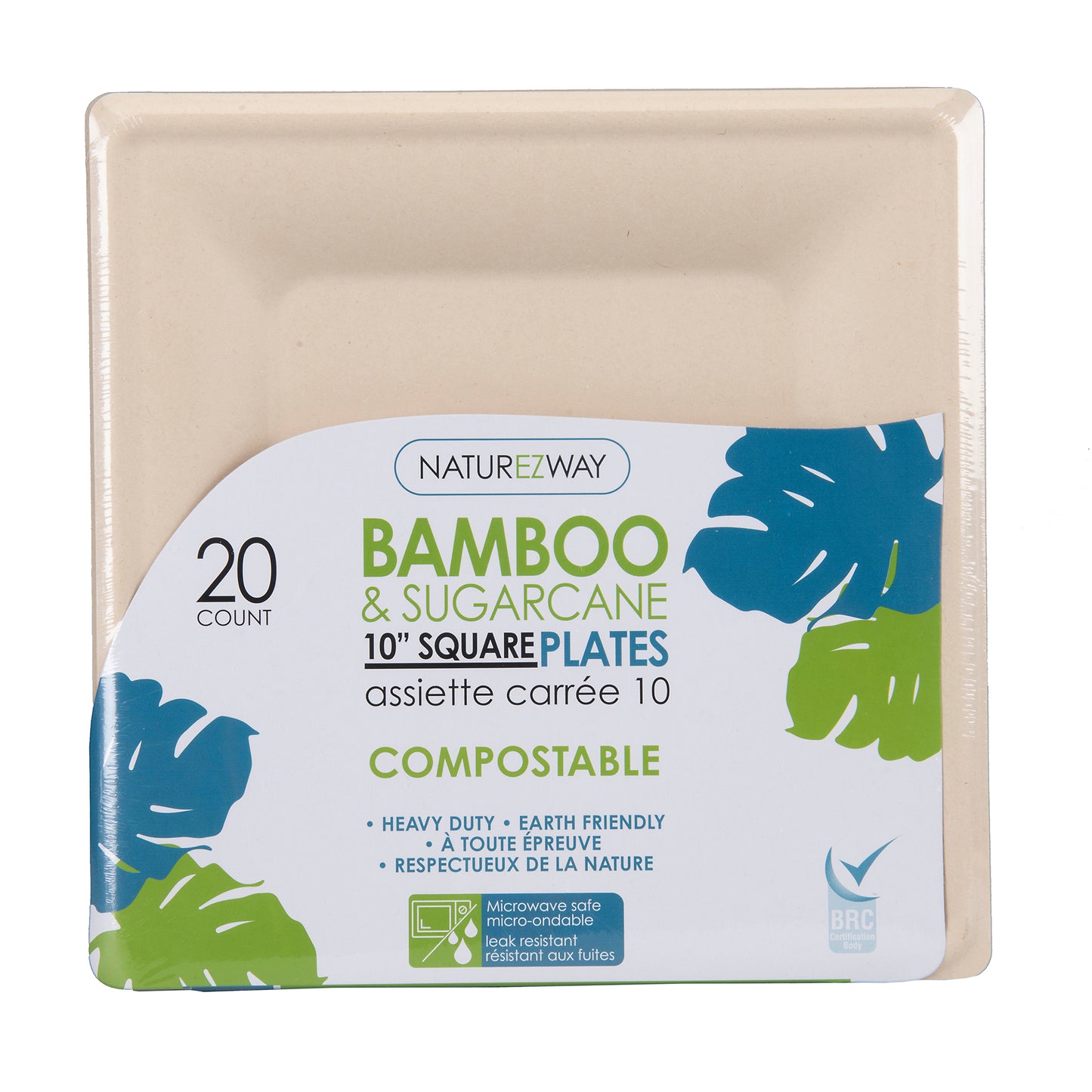 (20 PACK) 10" Inch Bamboo Square Plates