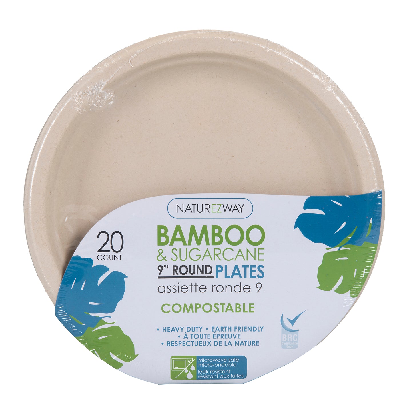 Eco-Friendly 20 PACK 9" Inch Bamboo Round Plates – Compostable & Sustainable