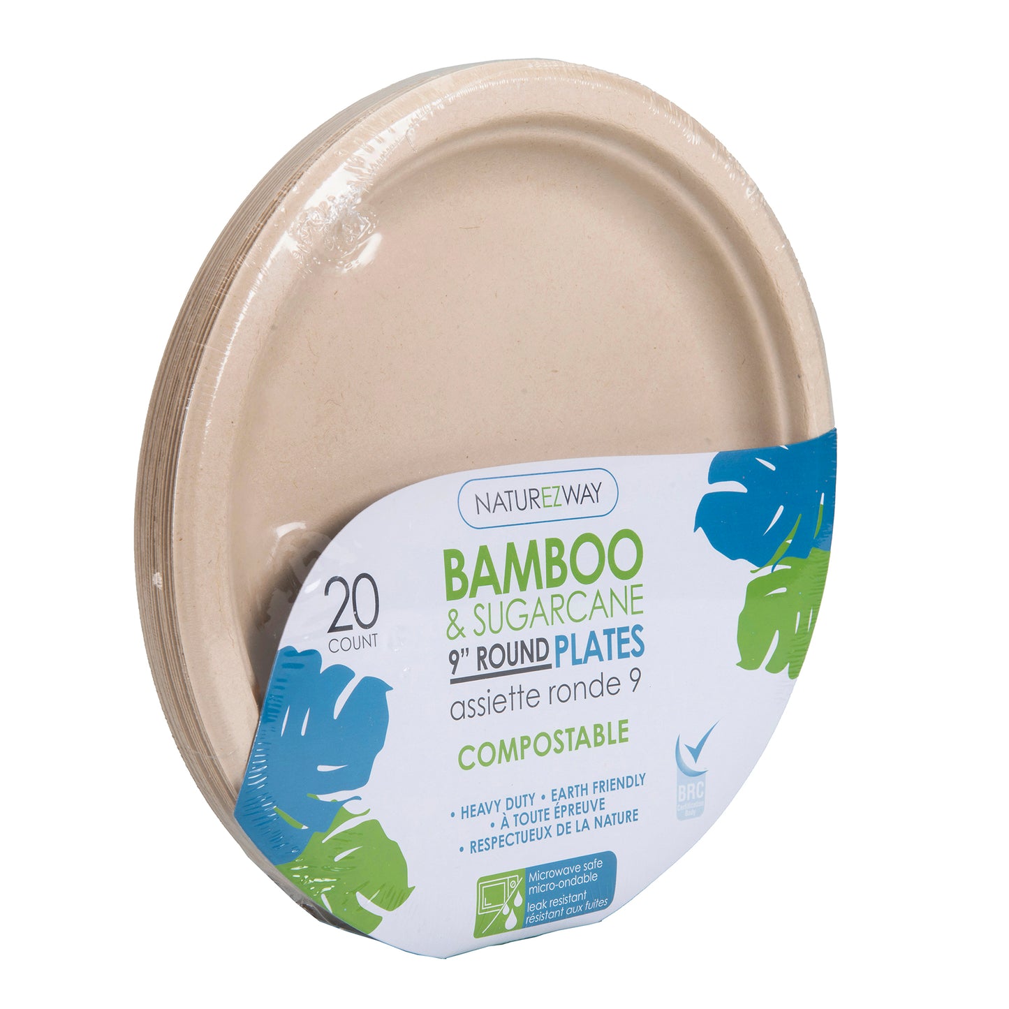 Eco-Friendly 20 PACK 9" Inch Bamboo Round Plates – Compostable & Sustainable