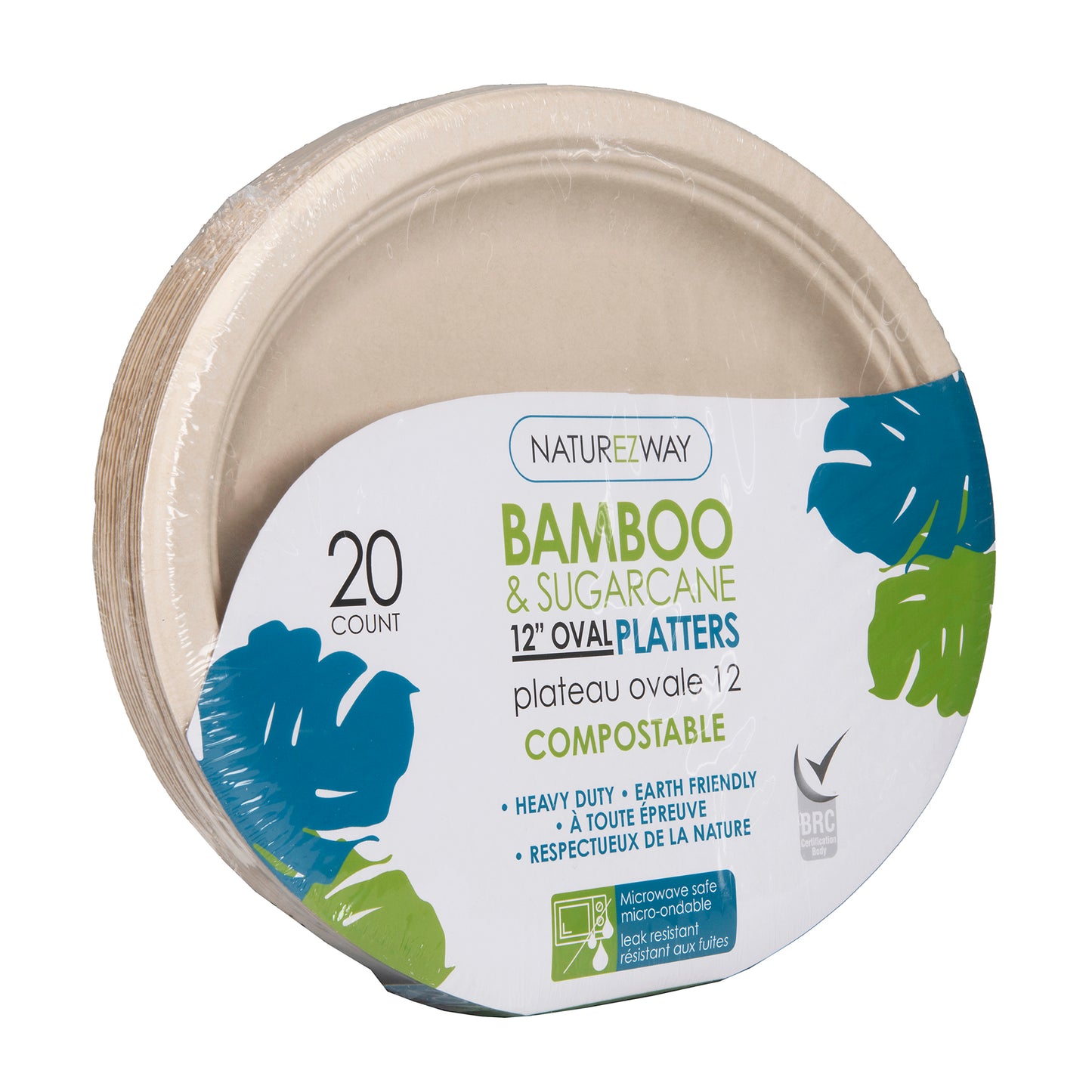 Eco-Friendly 20 PACK 12" Inch Bamboo Oval Platters – Compostable & Sustainable