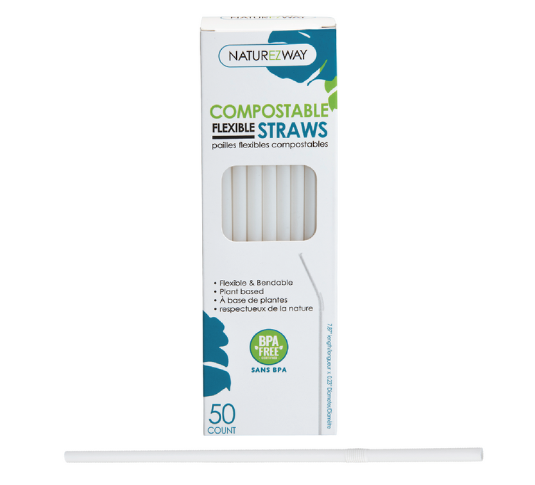 Eco-Friendly 50 PACK Compostable Flexible Straws – Compostable & Sustainable