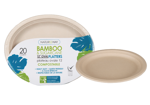 Eco-Friendly 20 PACK 12" Inch Bamboo Oval Platters – Compostable & Sustainable