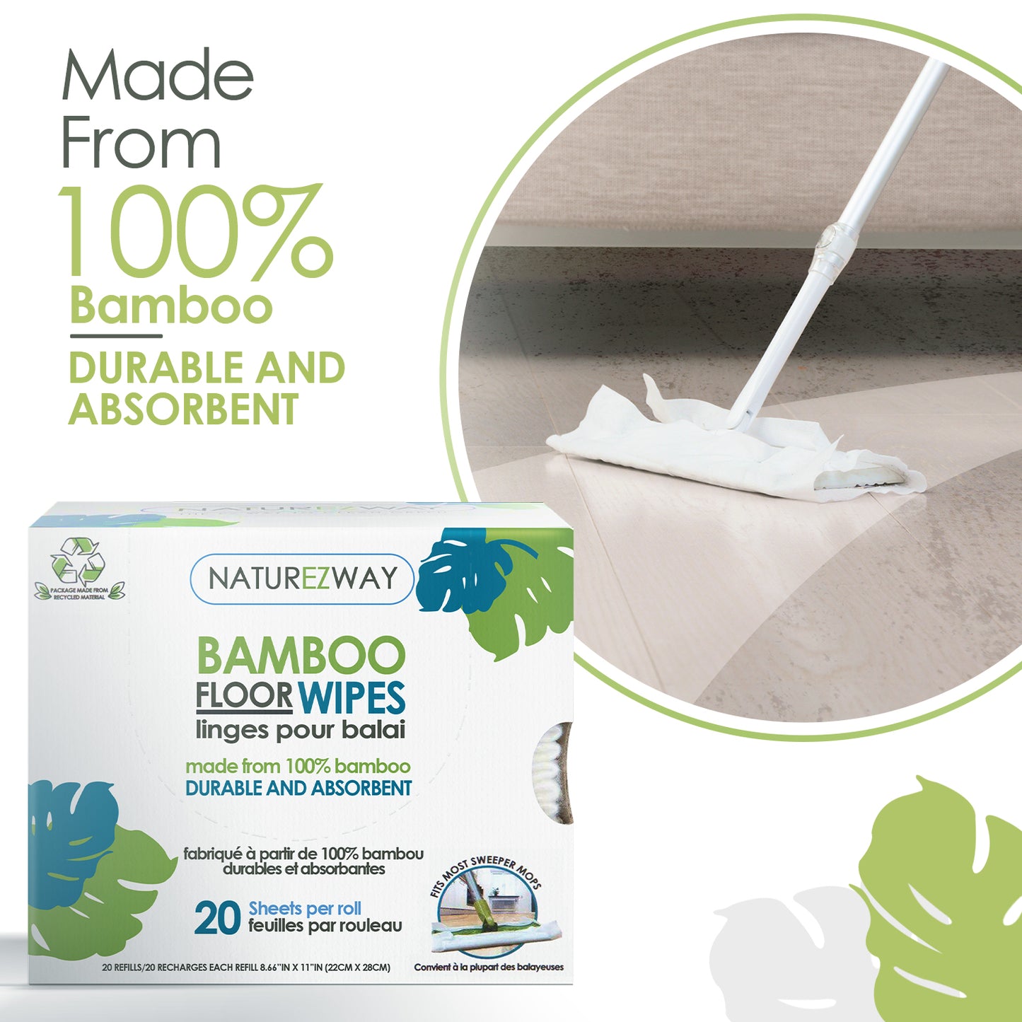 Eco-Friendly 1 Box 20 Wipes Dry Floor Wipes – Compostable & Sustainable