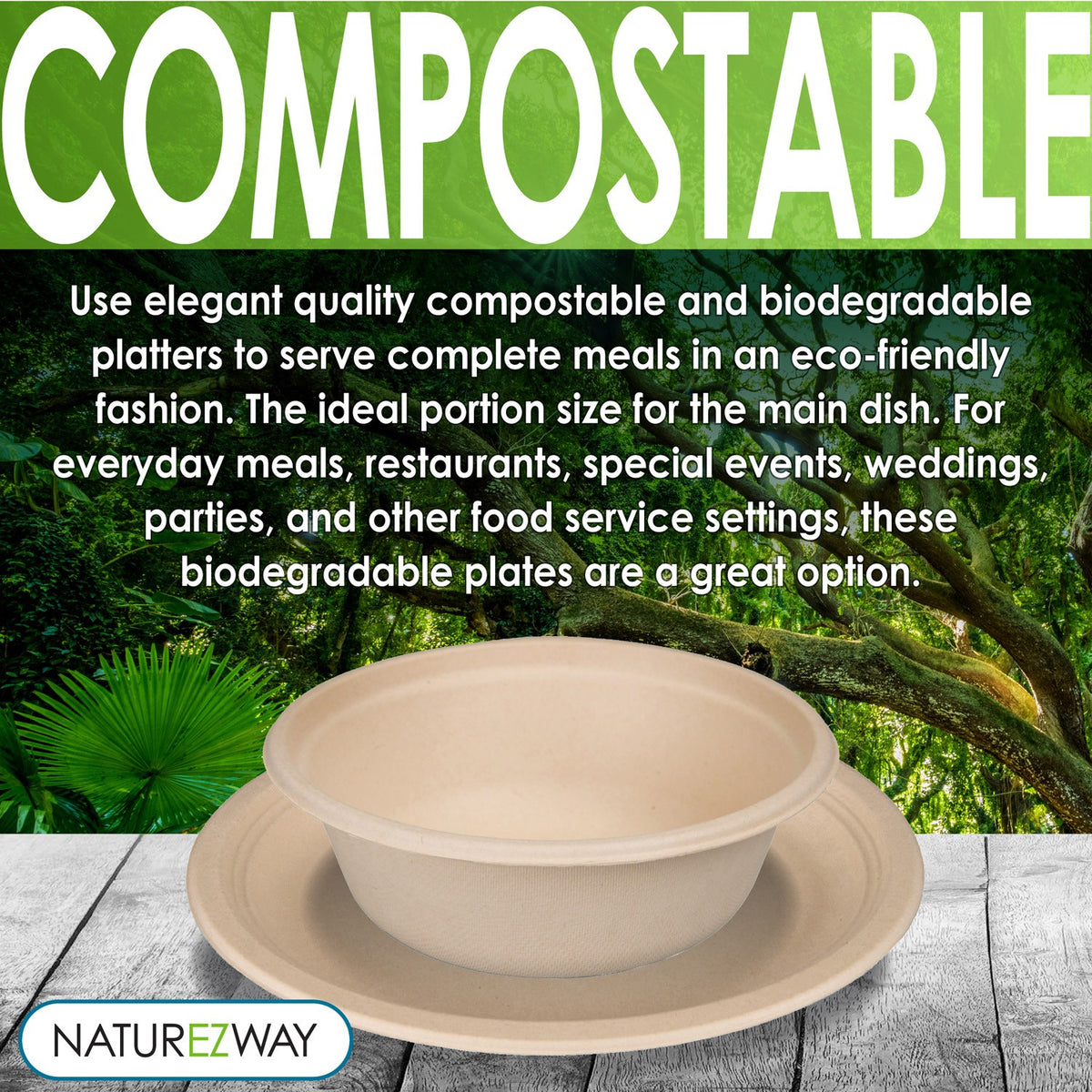 Compostable 10 Inch Disposable Paper Plates, Heavy Duty Sugarcane Fiber  Plate Biodegradable Soak Proof For Daily Meals, Parties, Bbq -50 Count