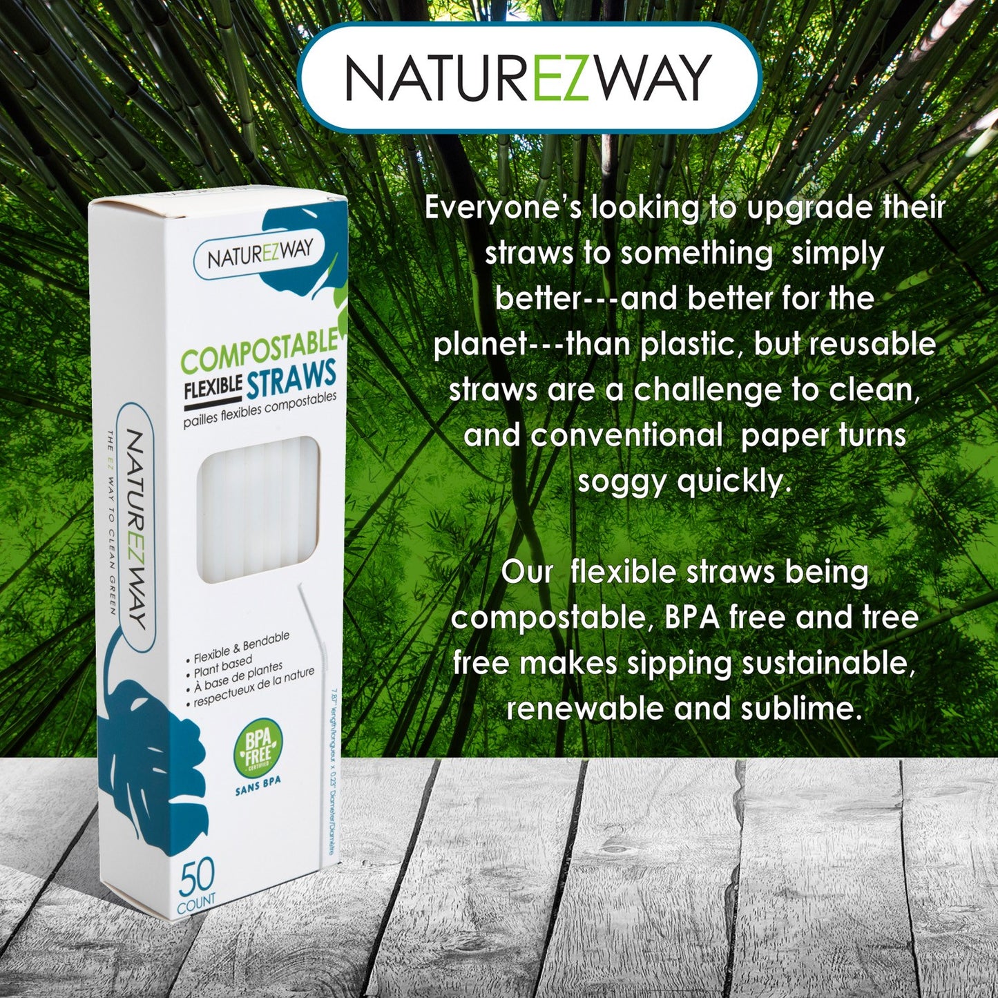 Eco-Friendly 50 PACK Compostable Flexible Straws – Compostable & Sustainable