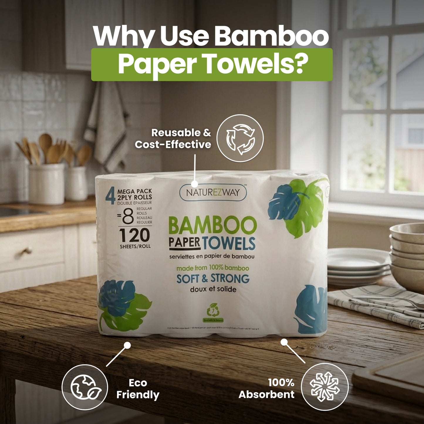 Disposable Bamboo Paper Towels – Strong, Absorbent, Eco-Friendly