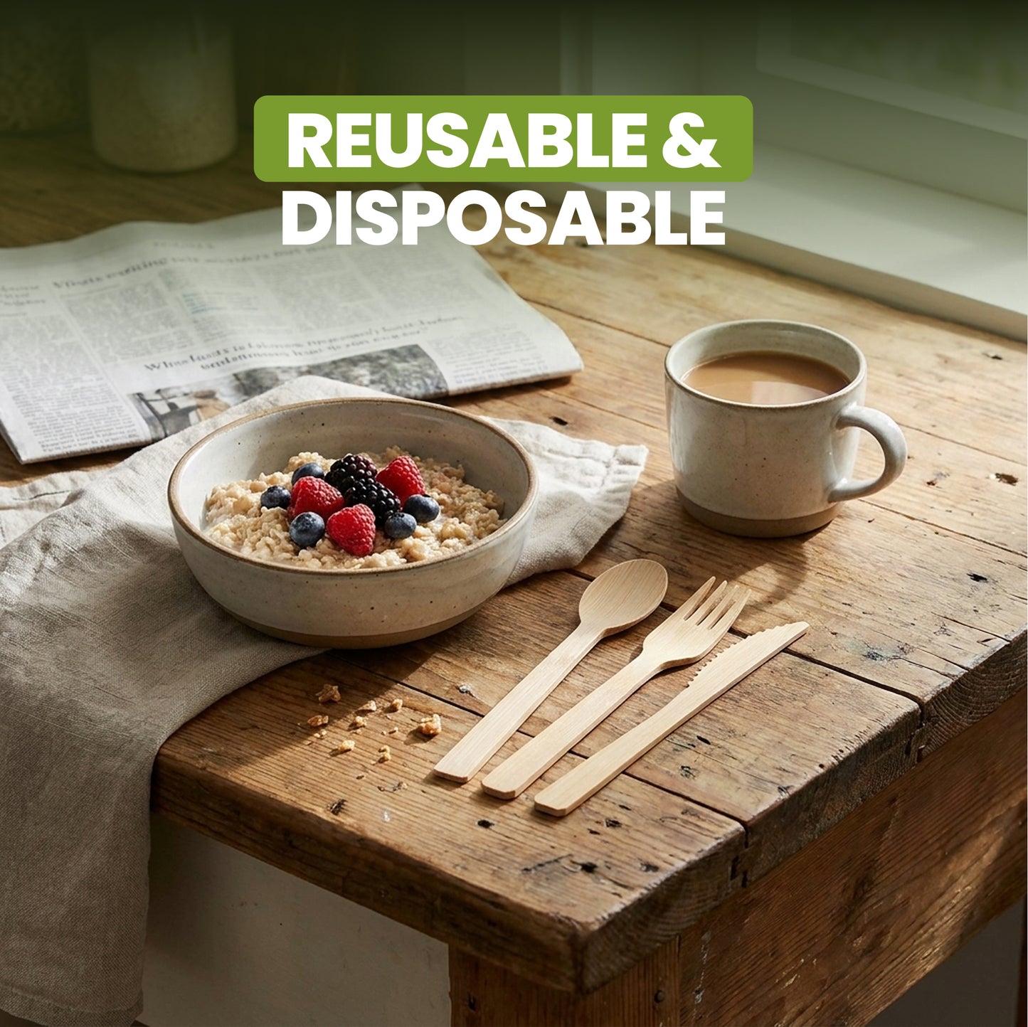 Bamboo Cutlery Set – Compostable Spoons, Forks & Knives for Events