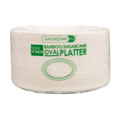 Eco-Friendly 125 PACK 12.5" x 10" Inch Bamboo Oval Plates 3 Comp – Compostable & Sustainable