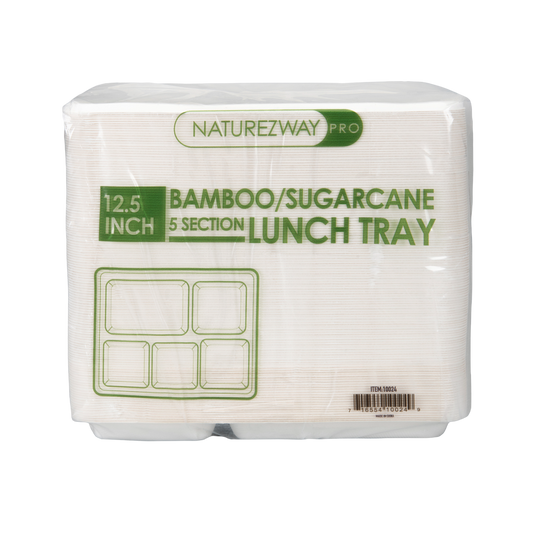 Eco-Friendly 125 PACK 10.5"x 8.5” Inch Bamboo 5 Compartment Lunch Trays – Compostable & Sustainable