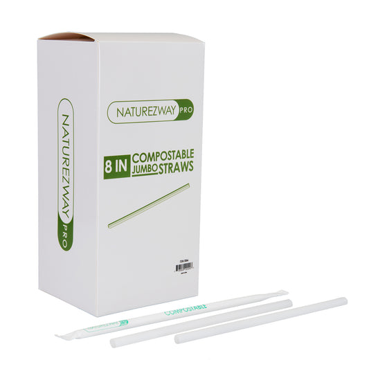 Naturezway 8" Jumbo Compostable Straws – 250 Pack | Individually Wrapped, BPA-Free & Eco-Friendly