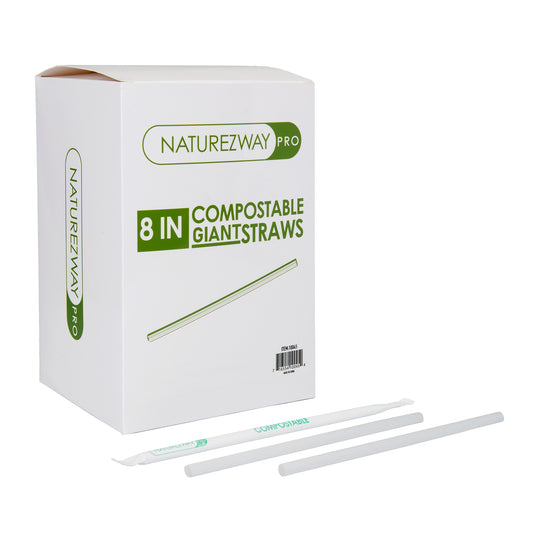 Eco-Friendly Naturezway 8" Giant Compostable Straws – 250 Pack | Individually Wrapped & BPA Free – Compostable & Sustainable