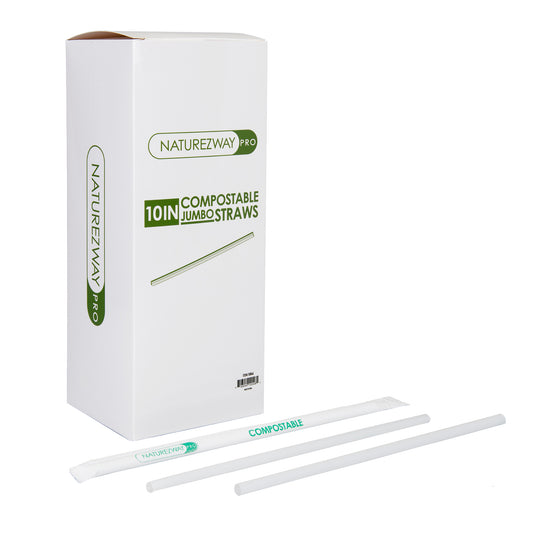 Eco-Friendly Naturezway 10.25" Jumbo Compostable Straws – 250 Pack | Individually Wrapped, BPA Free & Eco Friendly – Compostable & Sustainable
