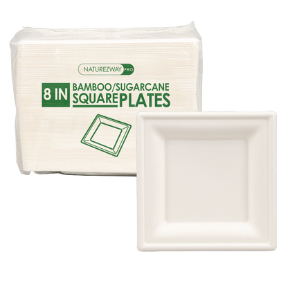Eco-Friendly 125 PACK 8” Inch Square Bamboo Plates – Compostable & Sustainable