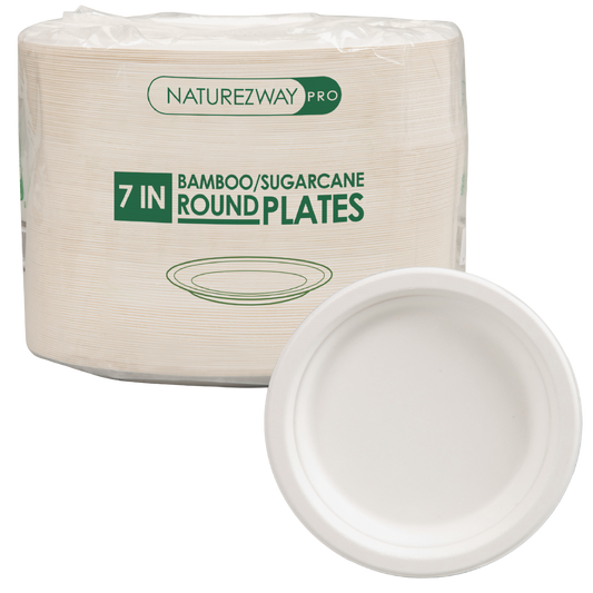 Eco-Friendly 125 Pack 7" Inch Bamboo Round Plates – Compostable & Sustainable