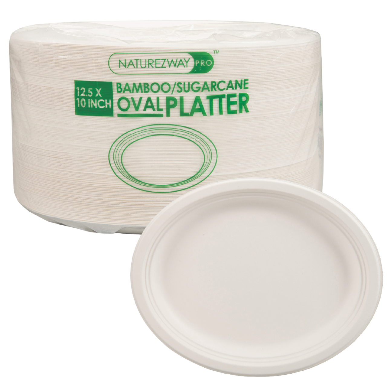 Eco-Friendly 125 PACK 12.5" x 10" Inch Bamboo Oval Plates 3 Comp – Compostable & Sustainable