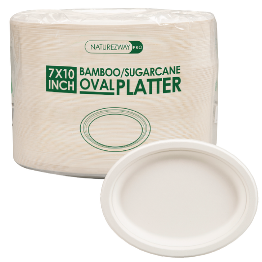Eco-Friendly 125 PACK 7”x10" Inch Bamboo Round Platter – Compostable & Sustainable