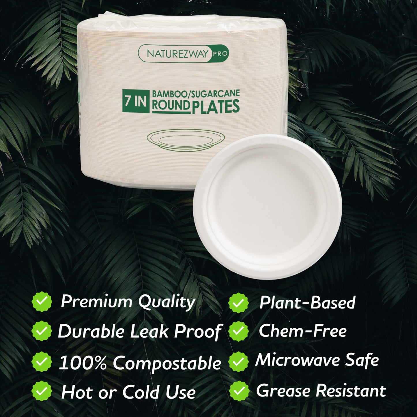 Eco-Friendly 125 Pack 7" Inch Bamboo Round Plates – Compostable & Sustainable
