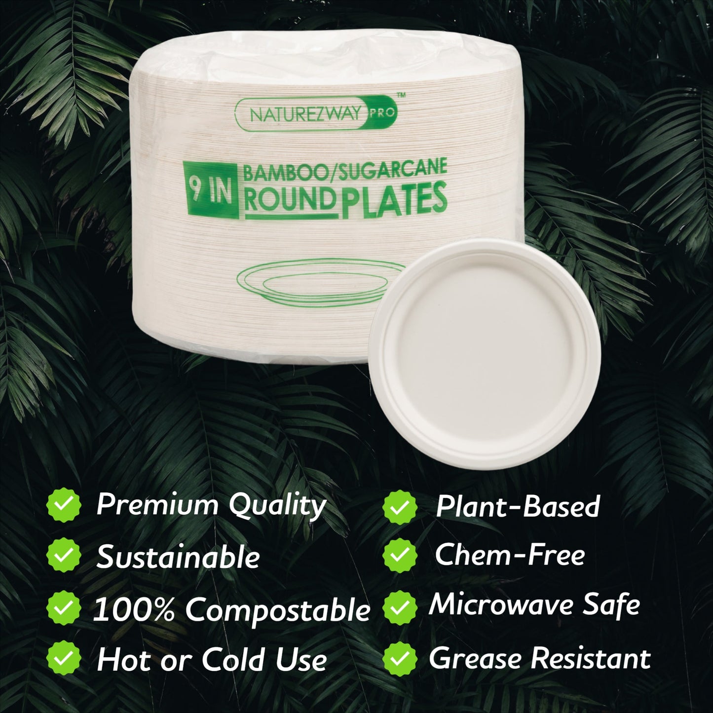 Eco-Friendly 125 PACK 9" Inch Bamboo Round Plates – Compostable & Sustainable