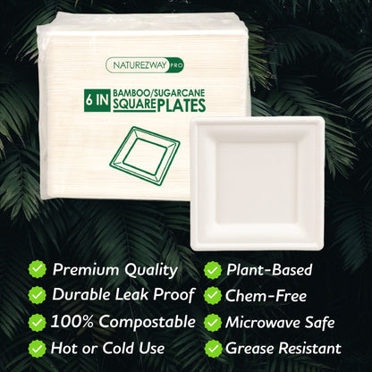 Eco-Friendly 125 PACK 6” Inch Square Bamboo Plates – Compostable & Sustainable