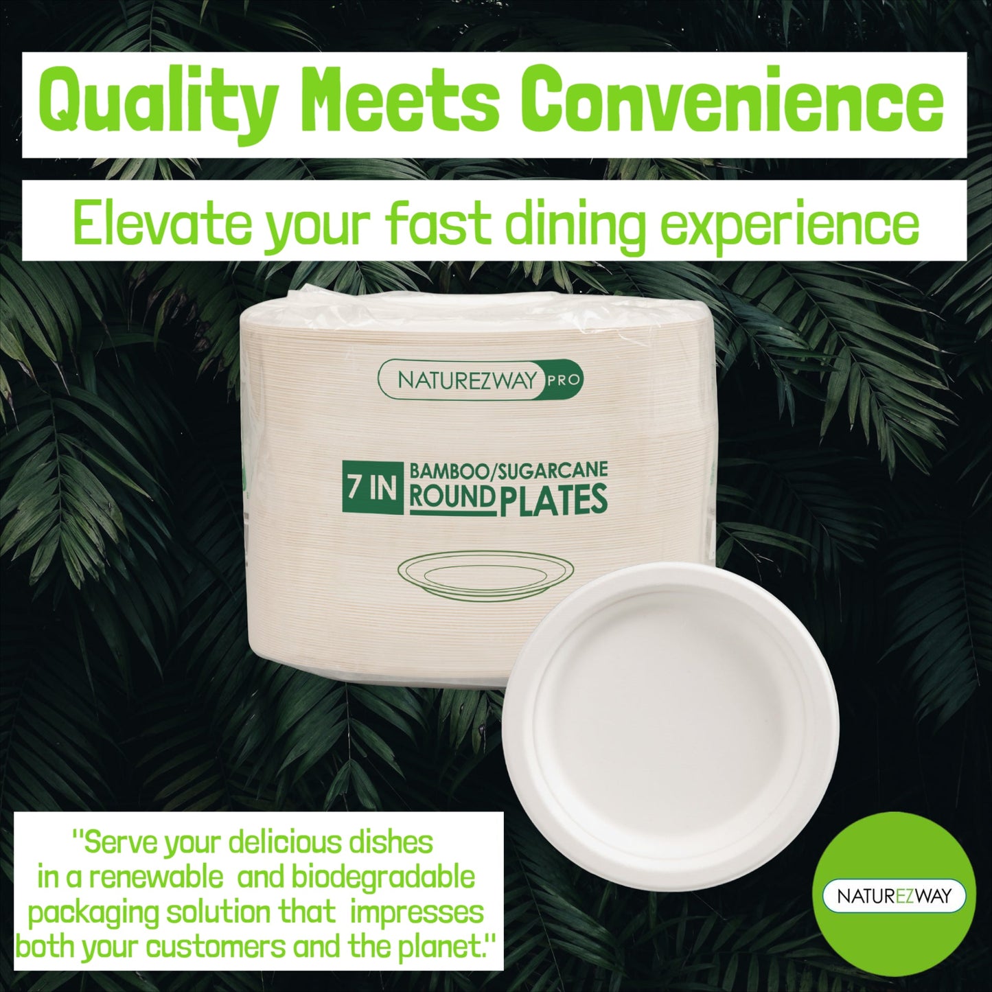 Eco-Friendly 125 Pack 7" Inch Bamboo Round Plates – Compostable & Sustainable