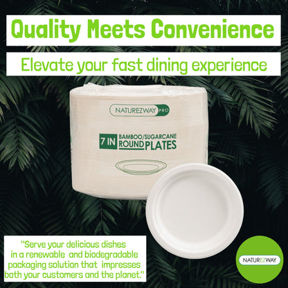 Eco-Friendly 125 Pack 7" Inch Bamboo Round Plates – Compostable & Sustainable