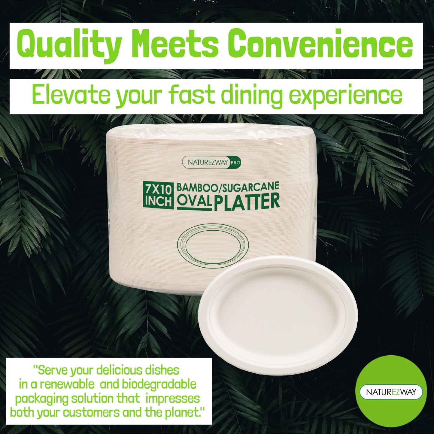 Eco-Friendly 125 PACK 7”x10" Inch Bamboo Round Platter – Compostable & Sustainable
