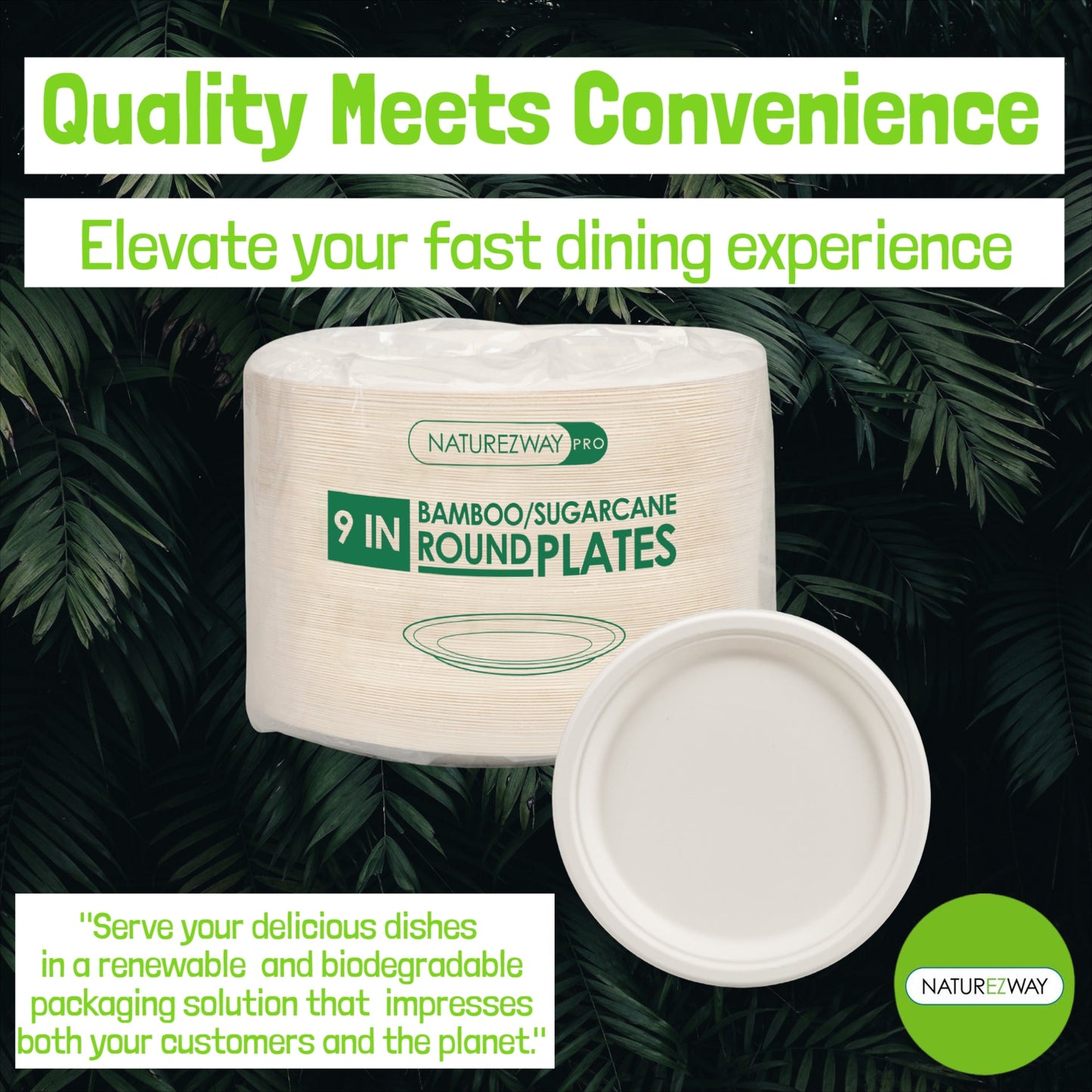 Eco-Friendly 125 PACK 9" Inch Bamboo Round Plates – Compostable & Sustainable