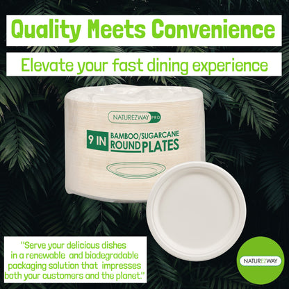 Eco-Friendly 125 PACK 9" Inch Bamboo Round Plates – Compostable & Sustainable