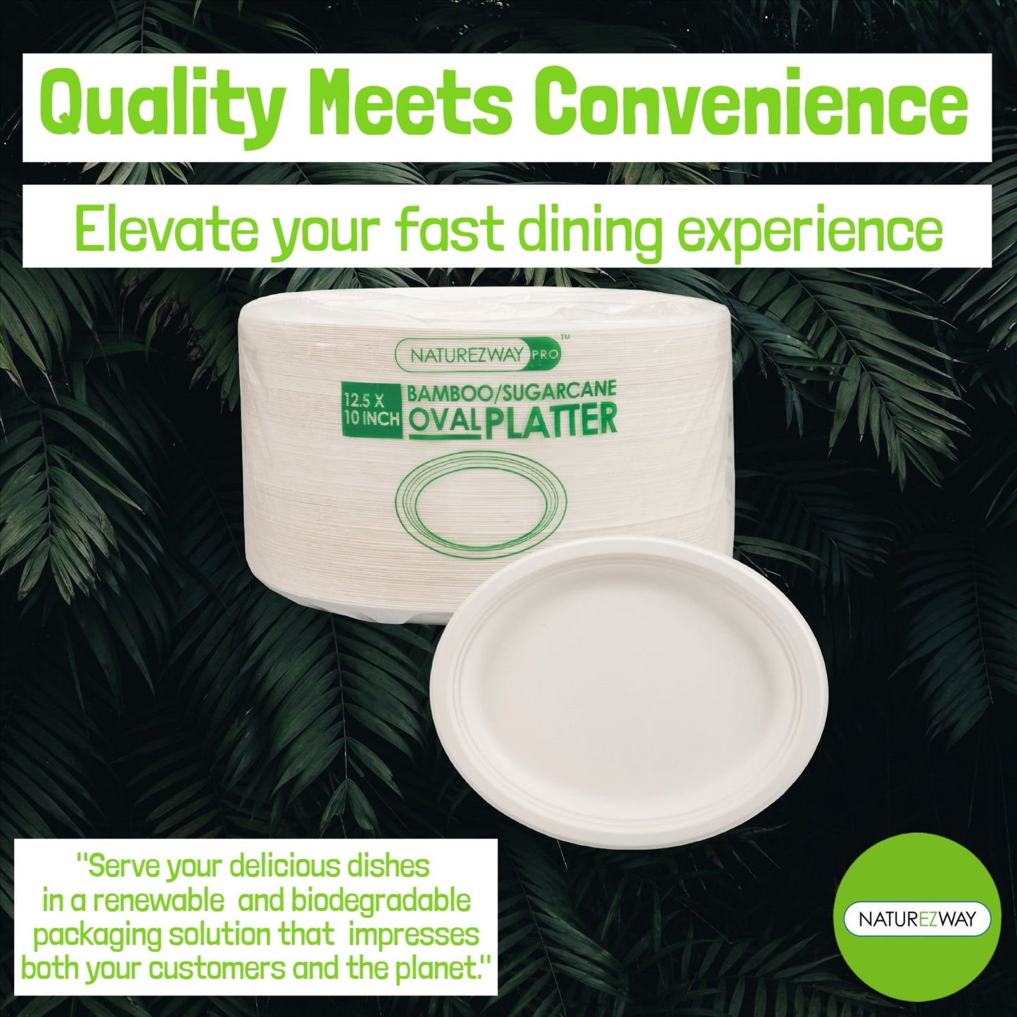Eco-Friendly 125 PACK 12.5" x 10" Inch Bamboo Oval Plates 3 Comp – Compostable & Sustainable