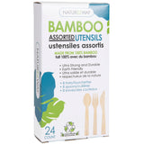 (24 PACK) Bamboo Assorted Cutlery 8 Forks/8 Spoons/8 Knives