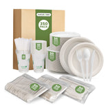 Bamboo Plates Compostable Tableware Set | Naturezway 350 Piece Eco-Friendly Plates, Cups, & Utensils